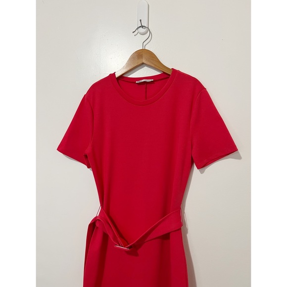 Zara Hot Pink Short Sleeve Midi Dress Size Medium - Picture 2 of 7